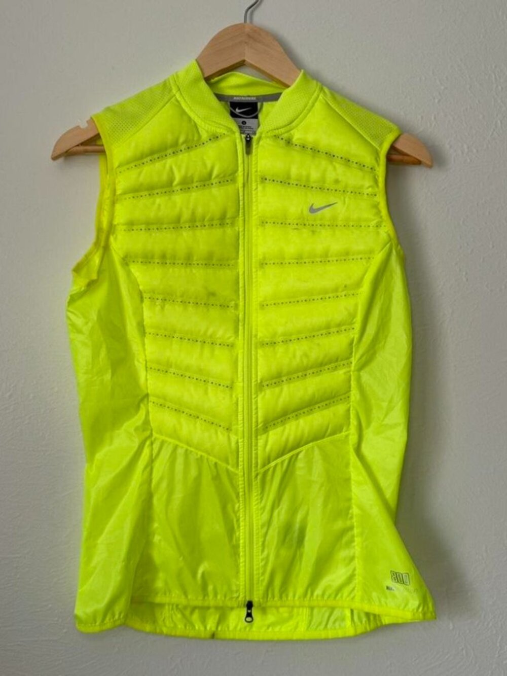 NIKE Aeroloft 800 Fill Goose Down Packable Running Vest Neon Yellow Size S